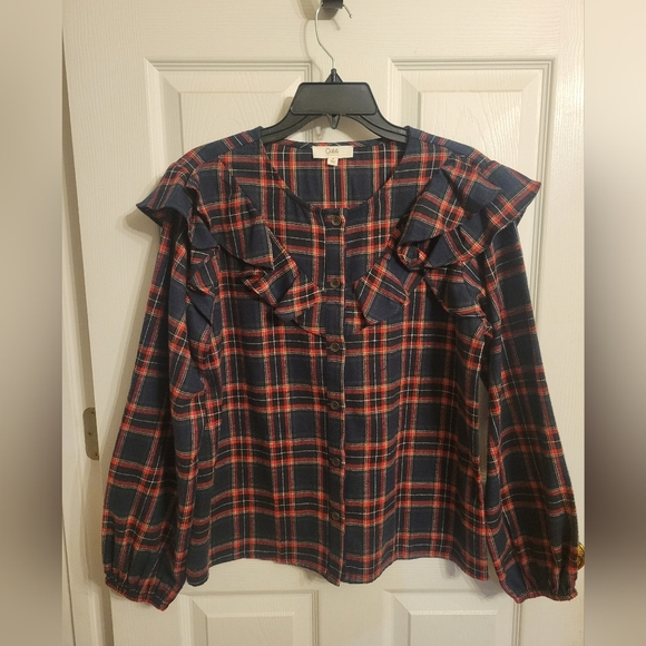 Oddi Tops - Oddi Red and Blue Plaid Blouse